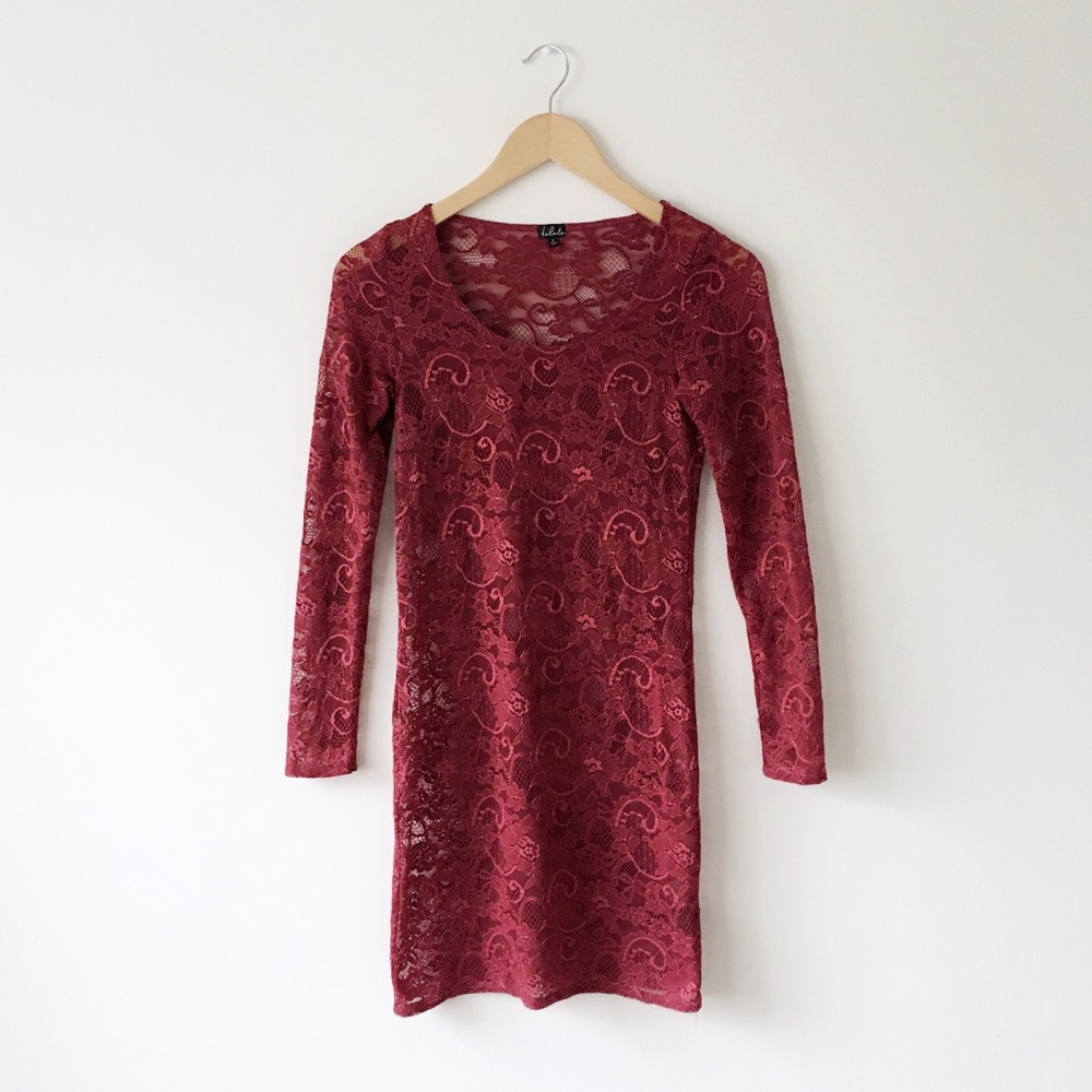 2/$15 Talula Red Fitted Lace Mini Dress Long Sleeves